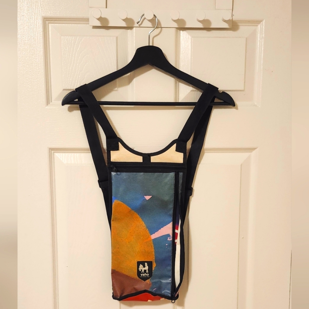 Colorful repurposed material Bag with Abstract Design